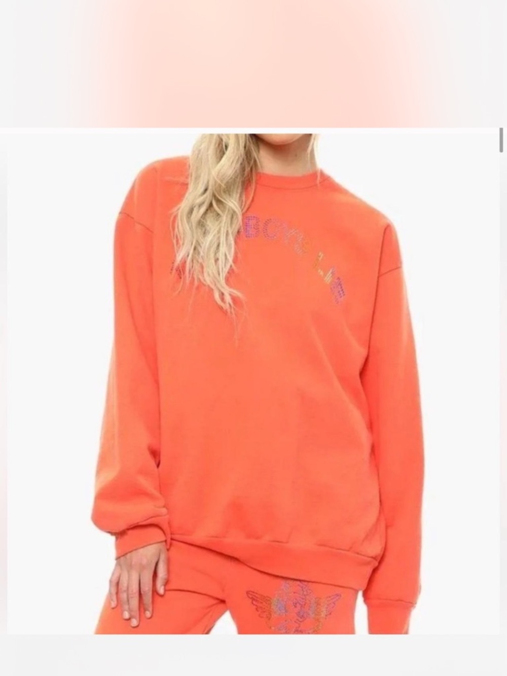 Boys Lie Orange Rhinestone Logo Crewneck Sweater